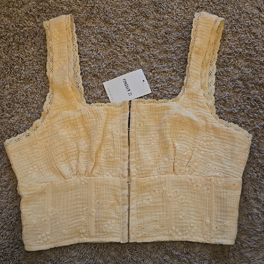 Cream Fitted Crop Tank Top Bustier Style